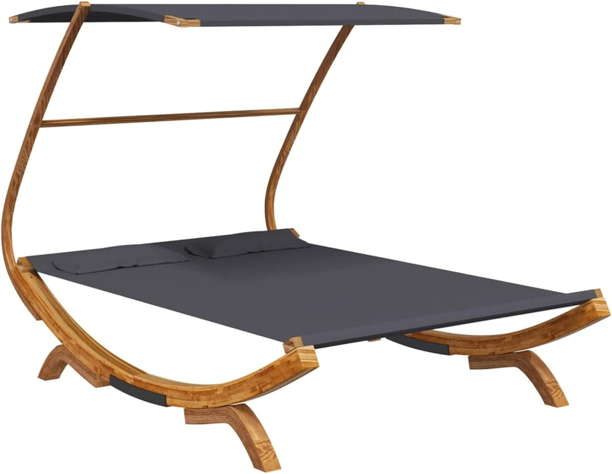 Tidyard Babybed met dak, antraciet, outdoor babybed, tuinligstoelen, ontspanning, zonnebed met dak, zonnebed met dak, 165 x 203 x 138 cm, gebogen hout - QUORE