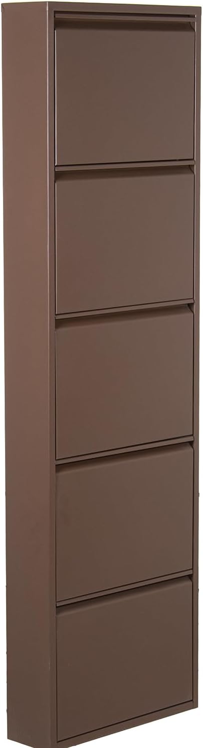 DRW Schoenenrek met 5 schuifladen van metaal, donkerbruin, 16 x 50 x 179 cm