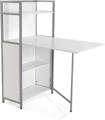 Versa Blumenau Eettafel met schappen voor keuken, terras, tuin of eetkamer, Inklapbaar werkblad, Afmetingen (H x B x H) 120 x 30 x 62 cm, Hout, PVC en Metaal, Kleur Wit