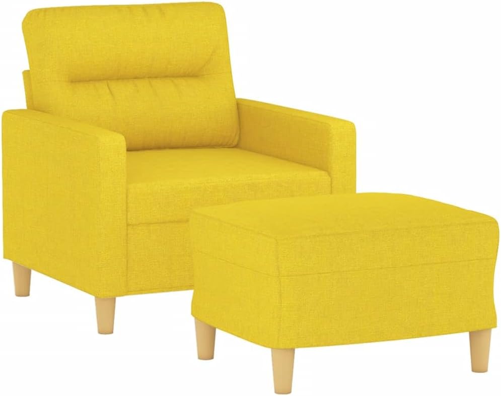 Fauteuil met Kruk – Lichtgele Stoel – Relaxstoel – Leesstoel – Televisiestoel – Comfortabele Zitting – Stofbekleed – Compact Modern Design – 60 cm Breed