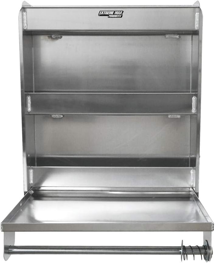 Extreme Max 5001.6049 Aluminium Stationskast Flip-Out Werklade met Papier Handdoekenrek Organizer voor Afgesloten Race Trailer Winkel Garage Opslag