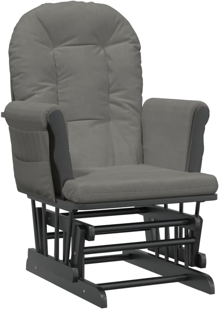 Schuifstoel – Relaxstoel – Fauteuil – Voedstoel – Lounge Stoel – Massief Rubberhout – Donkergrijs Stof