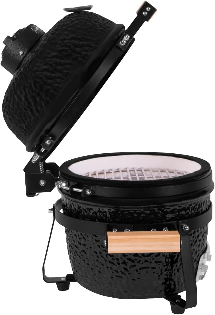 VONROC Kamado barbecue 13 inch - Ø27cm cooking surface - Charcoal barbecue - Ceramic - Tabletop - With base, thermometer, plate setter & rain cover - QUORE