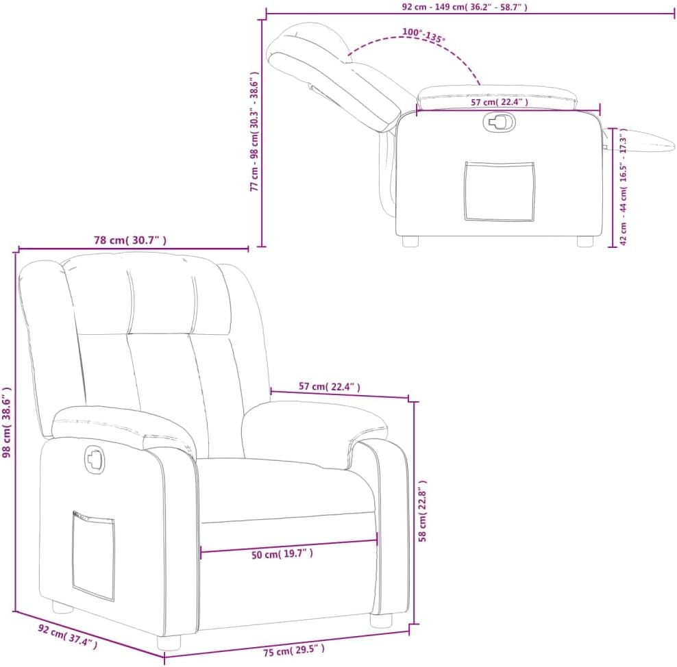Fauteuil Verstelbaar – Relaxfauteuil – Relaxstoel – Armstoel – Leunstoel – Verstelbare Rugleuning Tot 135 Graden – Stevig Hout Metaal Frame