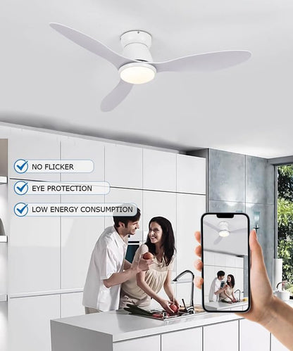 LJX Plafondventilator met intelligent licht, compatibel met Alexa, kroonluchter, ventilator, 106 cm, wit, ultrastil, DC, 6 snelheden, omkeerbaar, voor slaapkamer, woonkamer