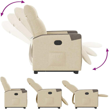 Relaxstoel met opstahulp, crème, stof, tv-stoel met ligfunctie, enkele ligstoel, relaxstoel voor woonkamer, slaapkamer, handmatig kantelsysteemmA11