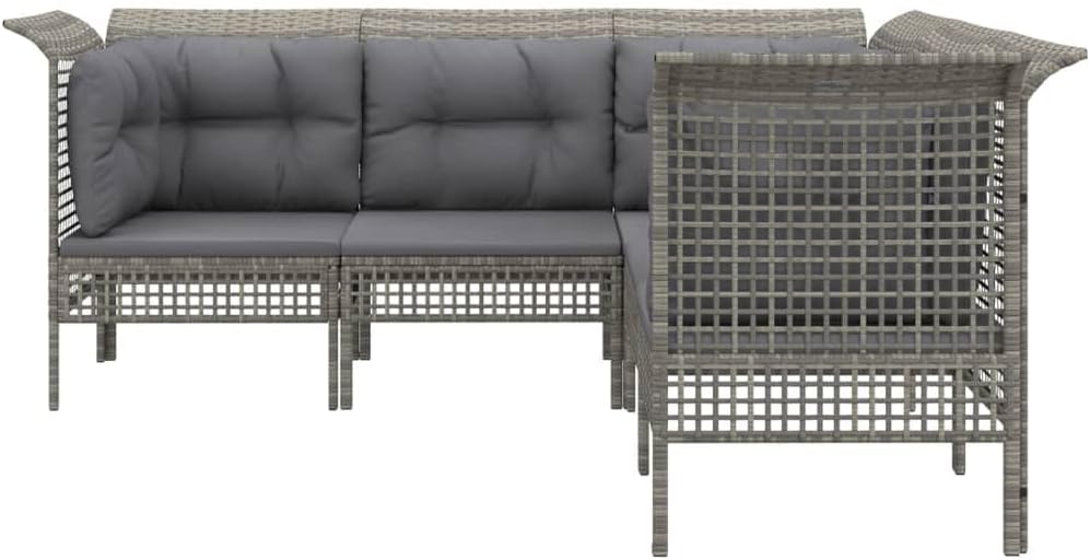 vidaXL 5-piece Lounge set with cushions poly rattan grey - QUORE