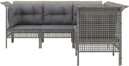 vidaXL 5-piece Lounge set with cushions poly rattan grey - QUORE