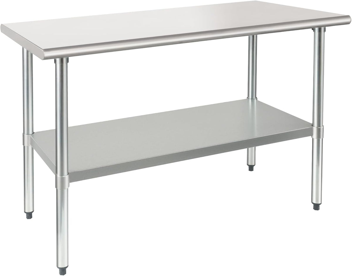 HARDURA Roestvrij Staal Tafel 61×152 cm met Onderkast en Gegalvaniseerde Benen Zware Duty Commercieel Voedselbereidingstafels voor Restaurant Keuken Thuis en Hotel