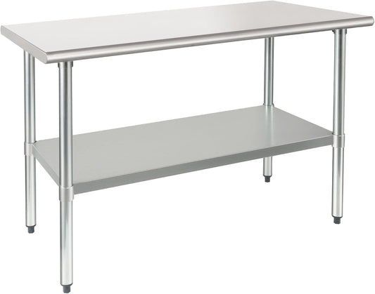 HARDURA Roestvrij Staal Tafel 61×152 cm met Onderkast en Gegalvaniseerde Benen Zware Duty Commercieel Voedselbereidingstafels voor Restaurant Keuken Thuis en Hotel