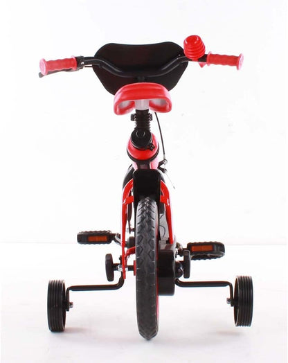 albri 12 inch fiets cars met zijstabilisatoren, drinkfles en individueel frontschild. Made in Italy voor kinderen, rood