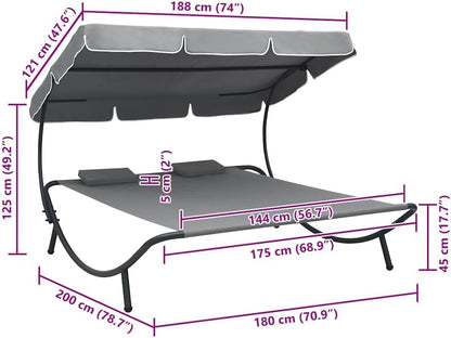 Zonnebed – Ligbed Voor Buiten – Relaxstoel – Strandligstoel – Tuinligbed – Met Luifel En Kussens – Weerbestendig Oxford Polyester – Ruim 200x180 cm