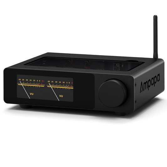2-kanaals Bluetooth-versterker: HiFi 300W x2 stereoversterker met BT 5.2 | HPF | Digitale VU-meter | SUB Pre-Out | TRS-gebalanceerde ingang | Toonbediening en afstandsbediening voor Home