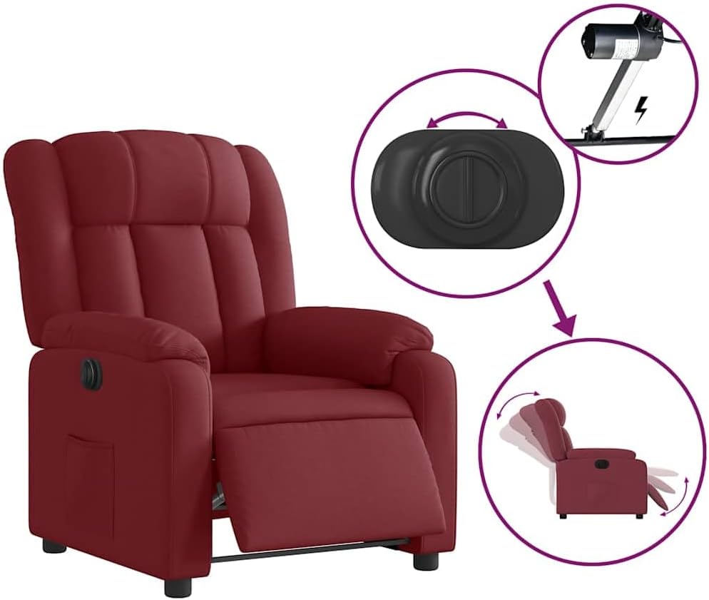 Elektrische Massagestoel, Fauteuil, Verstelbare Rugleuning, Voetsteun, Tv-Stoel, Relaxstoel met Ligfunctie, Ligstoel, Gestoffeerde Stoel, Fauteuil (lichtgrijs) (Wijn rood #26)