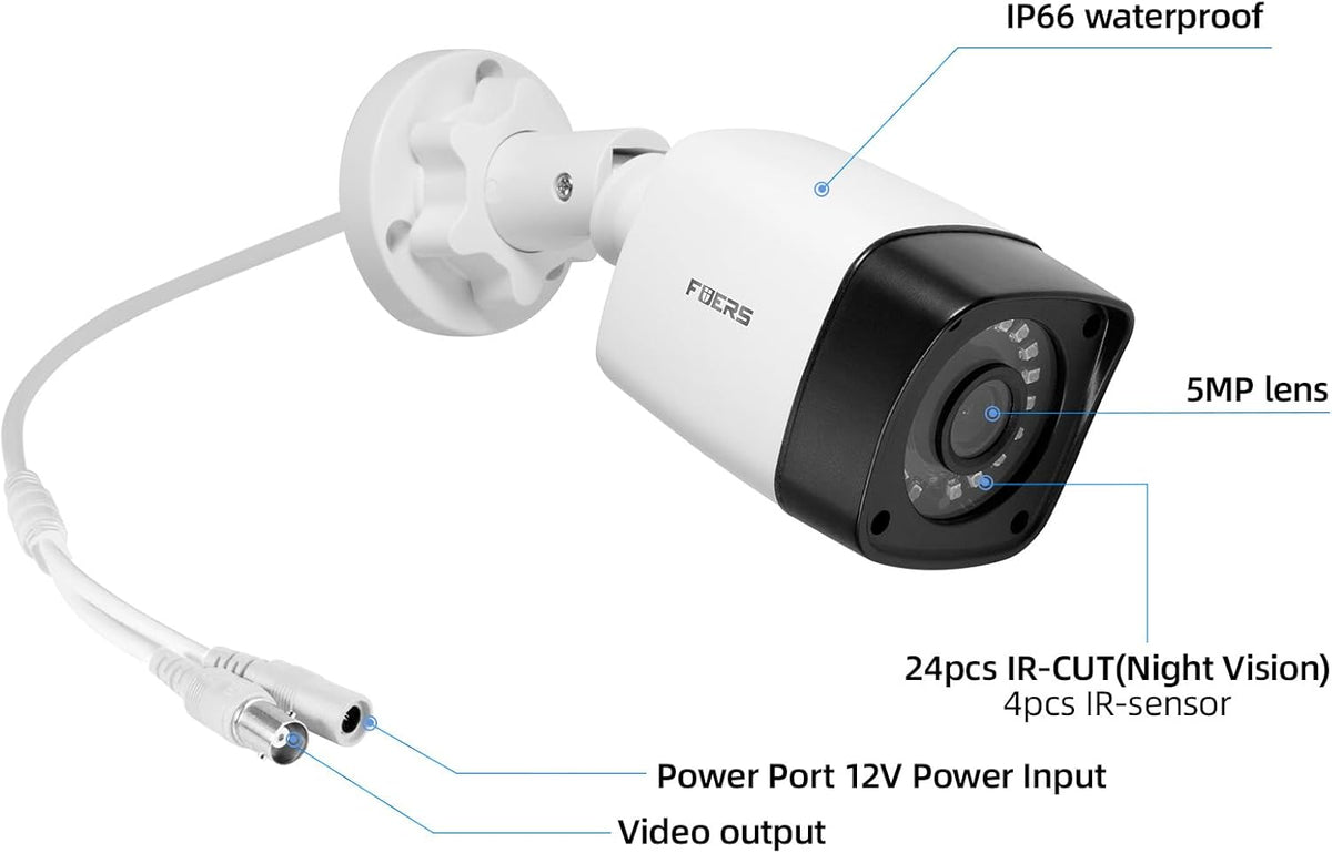 Fuers Outdoor camera, 5 MP bewakingscamera voor buiten, 2 stuks buitencamera met persoonsherkenning, draadloze beveiligingscamera met nachtzicht in kleur, IP66, smart weergave, 24/7 continue opname
