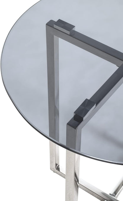 HAKU Bijzettafel roestvrij staal, grijs, Roestvrij staal, veiligheidsglas 8 mm - Maat: H 55 cm x Ø 50 cm, Stijl: Art Deco