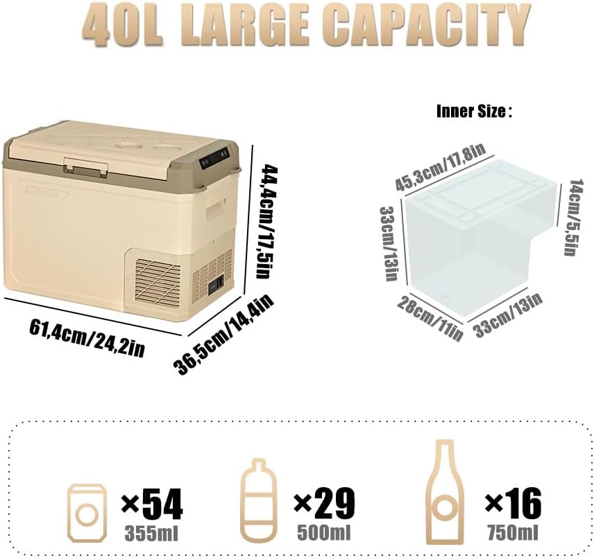 Alpicool GE40 40L elektrische compressor Koelbox/vriesbox, Mini koelkast 12/24 V en 230 V, Autokoelkast voor auto, vrachtwagen
