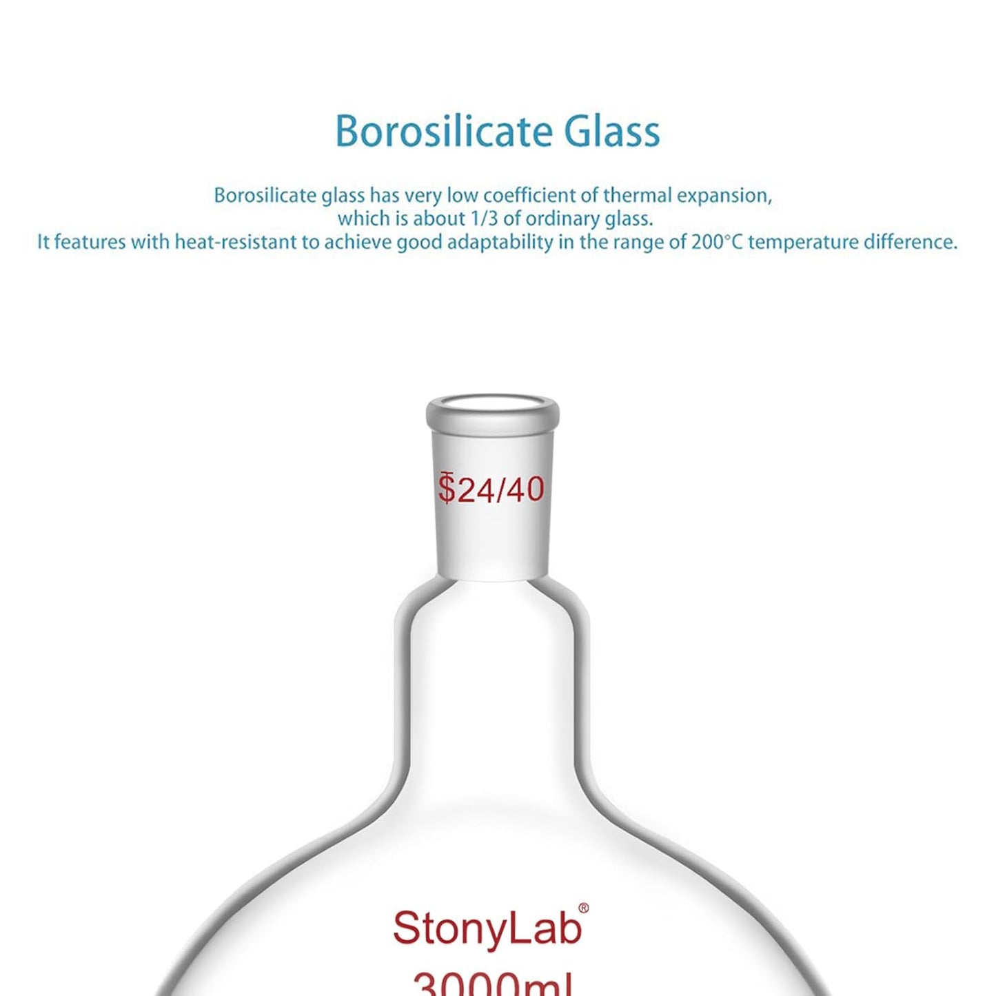 Kookkolf met platte bodem – Bolkolf – Laboratoriumkolf – Destillatiekolf – Refluxkolf – 3000 ml – Borosilicaatglas 24/40