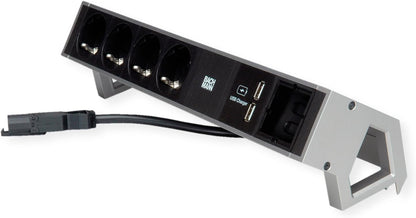 BACHMANN DESK2 4X geaard contact 1x USB-oplader, aluminium