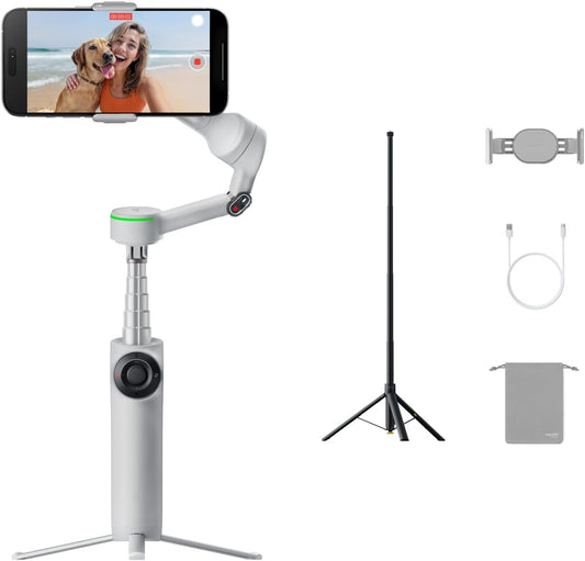Insta360 Flow 2 Pro Sportbundel Grijs - Opvouwbare AI Telefoon Gimbal, Track in 200+ iOS-apps, Multi-Persoon & 360 Pan Tracking, Ingebouwde statief/Selfie Stick, iPhone/Android Stabilizer