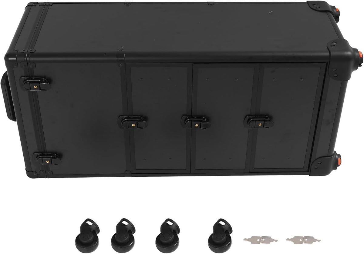 OUKANING Professional Makeup Case Trolley with Lock 3 Drawers and Telescopic Handle Shockproof Aluminium Cosmetic Case with 4 Wheels for Makeup Artists Travel Salon (Black, Shiny) - QUORE