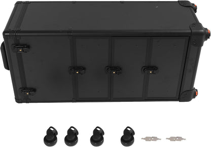 OUKANING Professional Makeup Case Trolley with Lock 3 Drawers and Telescopic Handle Shockproof Aluminium Cosmetic Case with 4 Wheels for Makeup Artists Travel Salon (Black, Shiny) - QUORE