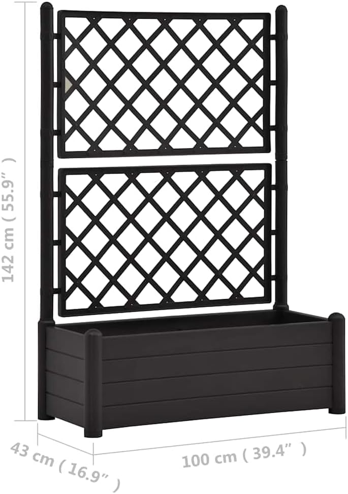 vidaXL Planter with trellis 100x43x142 cm PP anthracite - QUORE