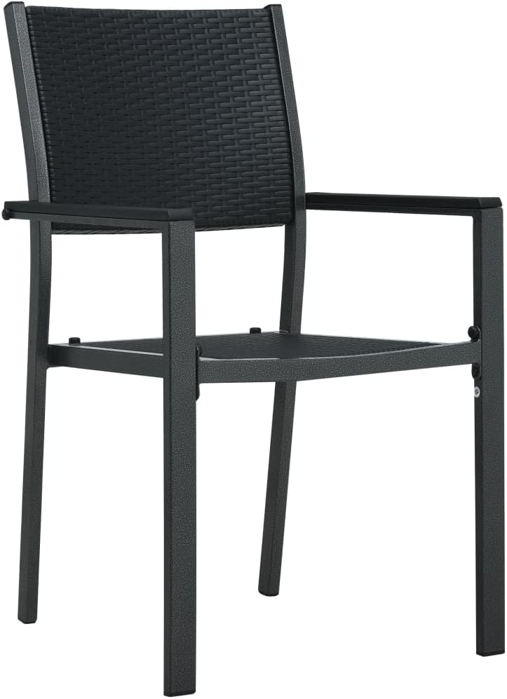 Set of 4 garden chairs made of plastic and steel, rattan design, weatherproof, outdoor patio, porch, colour black, easy to clean and move - QUORE