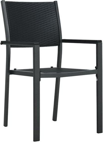 Set of 4 garden chairs made of plastic and steel, rattan design, weatherproof, outdoor patio, porch, colour black, easy to clean and move - QUORE