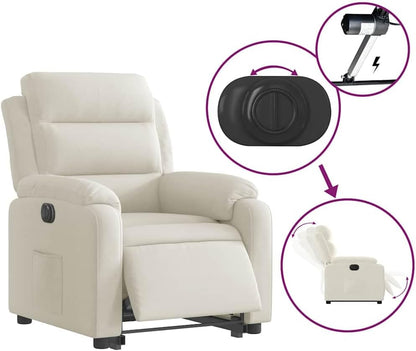 Recliner Chair with Stand Aid, Electric Cream, Velvet, TV Chair with Reclining Function, Single Lounger, Relax Chair for Living Room, Bedroom
