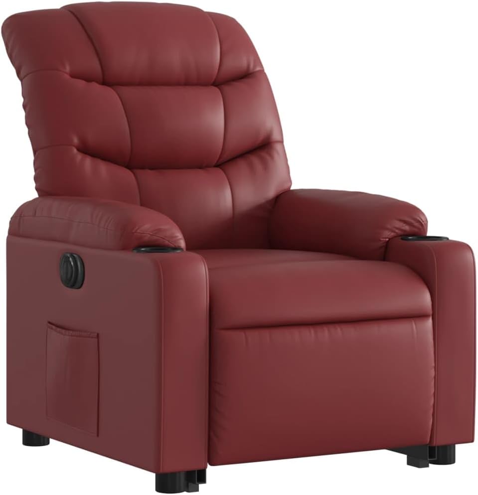 Relaxstoel met opstahulp – Elektrische Relaxstoel – TV-stoel – Ligstoel – Relaxfauteuil – Elektrisch Kantelsysteem – Wijnrood Kunstleer – Verstelbare Rugleuning & Voetensteun