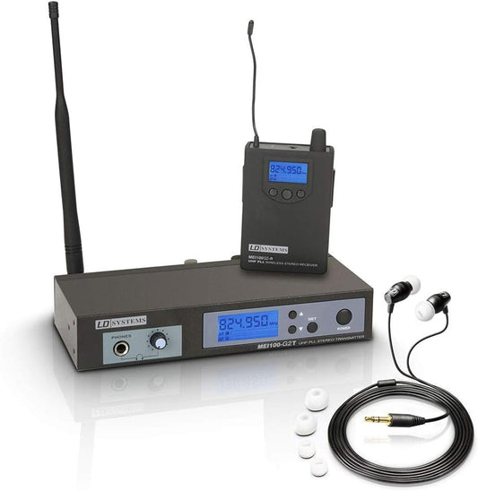 Draadloos in-ear monitorsysteem – In-ear monitoringssysteem – Draadloos monitorsysteem – In-ear monitoring systeem – Monitorset – Zwart – 96 UHF-kanalen – Mono- en stereo-modus