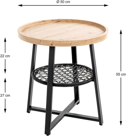 HAKU Bijzettafel, eiken, zwart, MDF, metaal, textielweefsel - afmetingen: H 55 x Ø 50 cm, stijl: modern