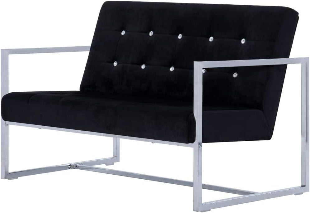 Tidyard 2-seater fabric corner sofa with chrome armrests and black velvet - QUORE