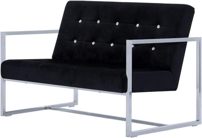 Tidyard 2-seater fabric corner sofa with chrome armrests and black velvet - QUORE