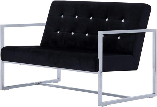 Tidyard 2-seater fabric corner sofa with chrome armrests and black velvet - QUORE