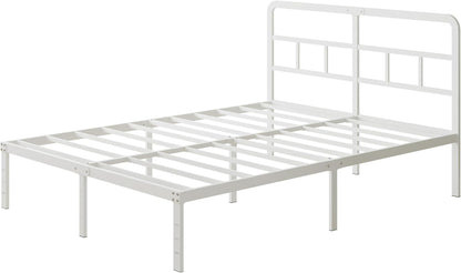 Lutown-Teen Metalen Bedframe 135x190 cm met Gebogen Hoofdbord, Hoogte 36cm, Dubbelbed Frame 135 x 190 met Lattenbodem Van Metaal, Opbergruimte onder het bed, Eenvoudige Montage, Wit