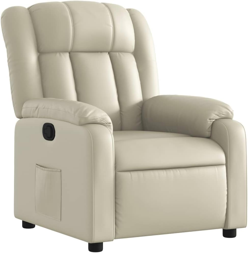 Relaxstoel crème kunstleer TV fauteuil met ligfunctie, enkele ligstoel relaxstoel voor woonkamer, slaapkamer handmatig kantelsysteem MA8 - QUORE