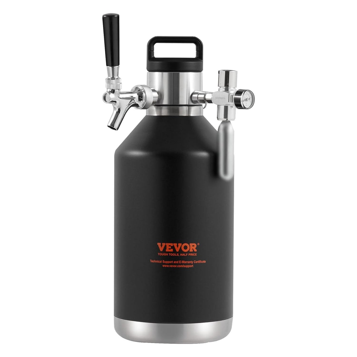VEVOR Beer Growler Tap System, 120 oz 4L Mini Fat, 304 Roestvrij Staal Onder Druk Bier Growler, Keg Growler met Drukweergave, CO2 Regulator Kraan, Lekvrije Ring Voor Tocht, Homebrew, Craft Bier