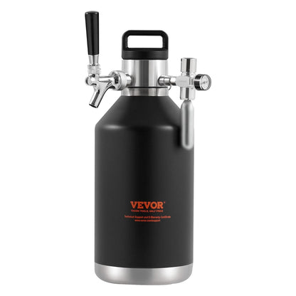 VEVOR Beer Growler Tap System, 120 oz 4L Mini Fat, 304 Roestvrij Staal Onder Druk Bier Growler, Keg Growler met Drukweergave, CO2 Regulator Kraan, Lekvrije Ring Voor Tocht, Homebrew, Craft Bier