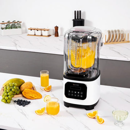 VEVOR Blender voor koude dranken, tafelmixer in glazen blik met bord inhoud ca. 2 l, mixer nominaal vermogen 1400 W roestvrij staal 5 functies voor bevroren dranken, smoothie, wit