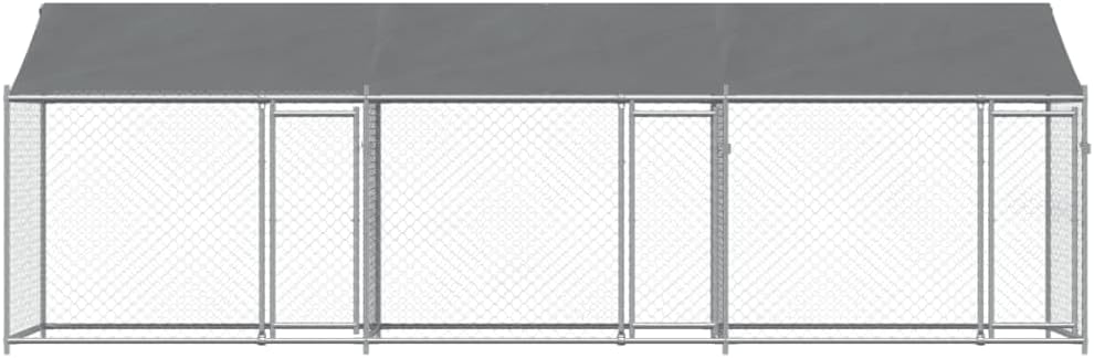 Dog Cage with Roof and Doors, Grey, 6x2x2 m, Galvanized Steel, Walk-In Chicken Coop, Galvanized Chicken Coop, Chicken Coop, Chicken Coop, Backyard