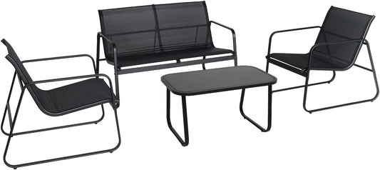 Brixy Tuinset - Loungeset - Tuinmeubelen - Tuinbank - Tuinstoelen - Tuintafel - Glazen blad - 4 Persoons - Zwart/Antraciet