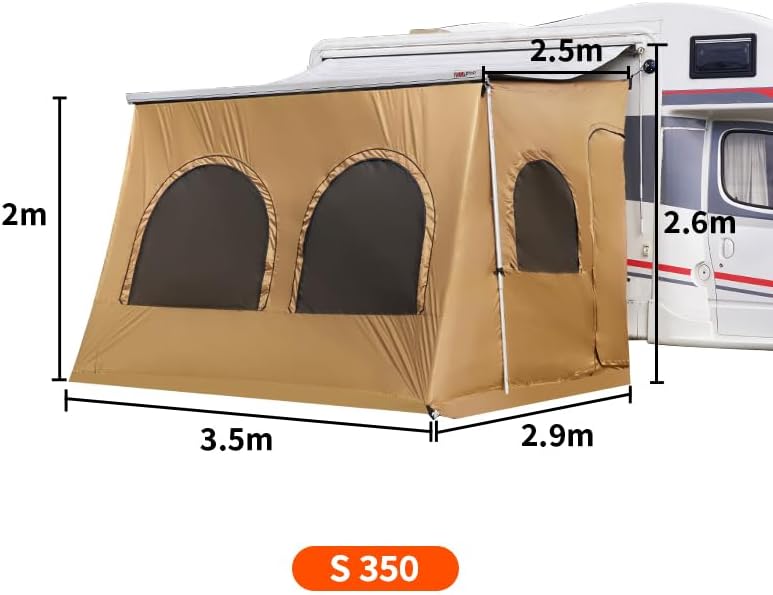 RV Luifel Screen Room Campervan Luifel Tent Camper Luifel Zonnescherm Zonnescherm voor Fiamma en Thule en Dometic Stijl Luifels. Polyester Stof Constructie, Zonbestendig, Winddicht, (Bruin 11,14 m)
