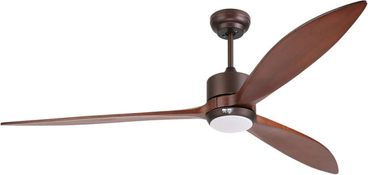 reiga 165 cm massief houten buitenplafondventilator met DC-motor, dimbare led-verlichtingsset, Alexa, Google Home, app en afstandsbediening, 6 versnellingen, IP44, bruine houten vleugel