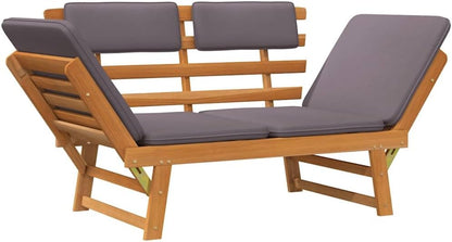 vidaXL Lounger with cushion 2-in-1 190 cm solid acacia wood