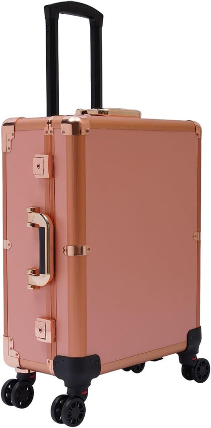 Cosmetic Trolley with Mirror - Makeup Suitcase and Cosmetic Case - Storage Cart Beauty Rolling Train Case KuNstler Travel Bag with 4 Wheels (Rose Gold) - QUORE