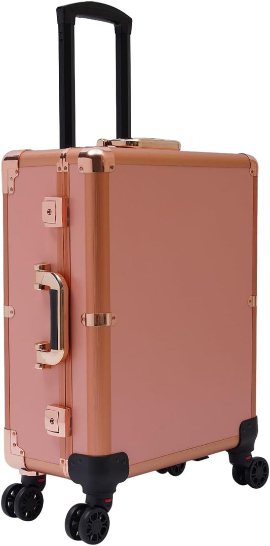 Cosmetic Trolley with Mirror - Makeup Suitcase and Cosmetic Case - Storage Cart Beauty Rolling Train Case KuNstler Travel Bag with 4 Wheels (Rose Gold) - QUORE