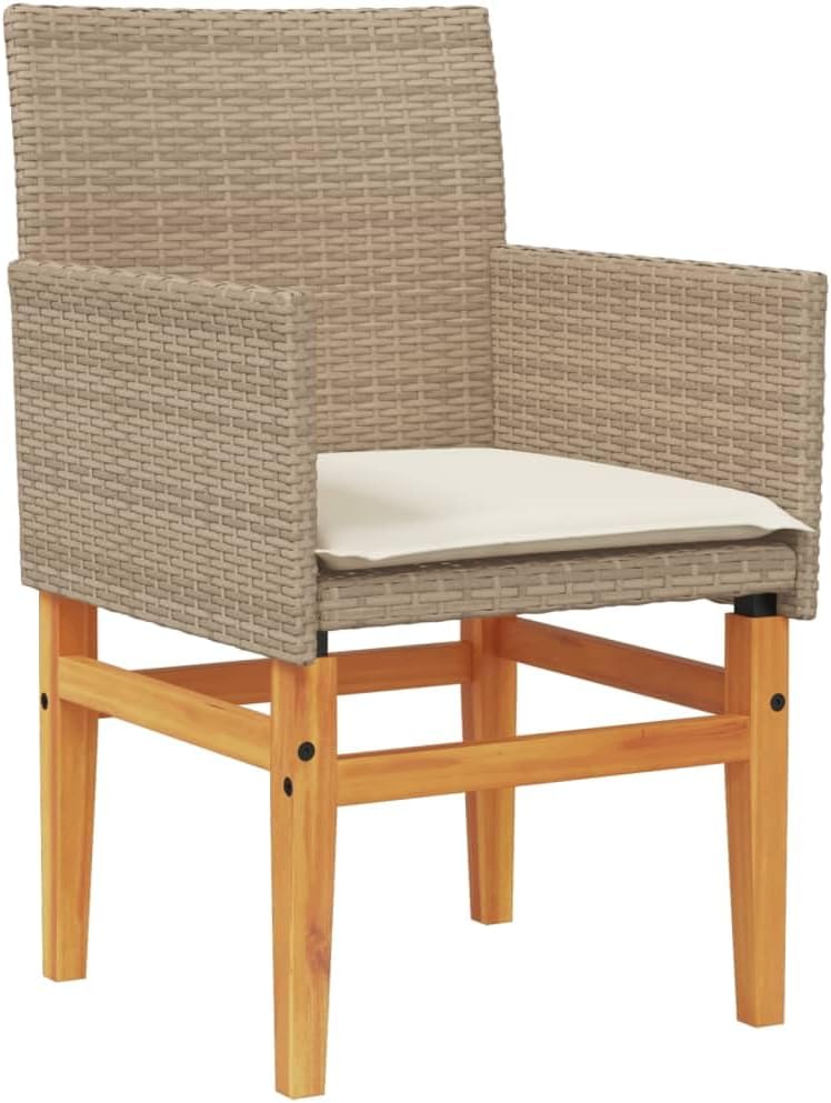 LAPOOH 368716 Garden Chairs with Cushions, PE Rattan, Beige and Acacia Wood, Garden Chairs with Cushions, Patio Chairs - QUORE