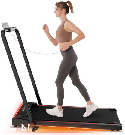 Treadmill & Desk Walking Pad - Electric Folding Under Desk Running Belt - With LCD Display, LED Lights, 1400W Motor, 3 Incline Modes - QUORE